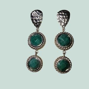 Judy Crowell Green Corundum And Sterling Silver Dangle Earrings